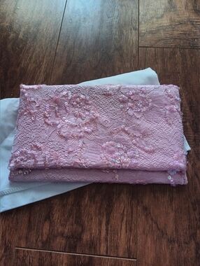 Pink Lace Sequin Clutch By Louise & Eleanor